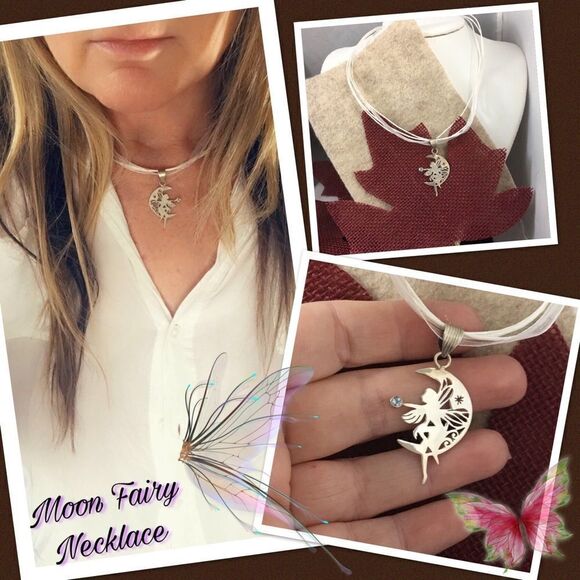 Moon Fairy Solid Sterling Silver & Turquoise Pendant Necklace - Picture 3 of 4